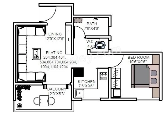 Royal Gulmohar 24 Unit plan - 478 sq.ft.