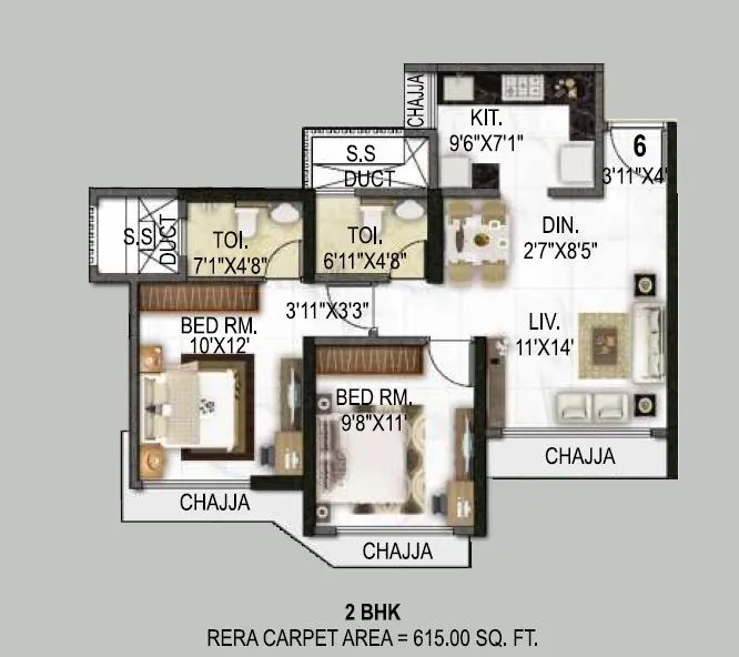 Royal Lagoon Unit plan - 615 sq.ft.