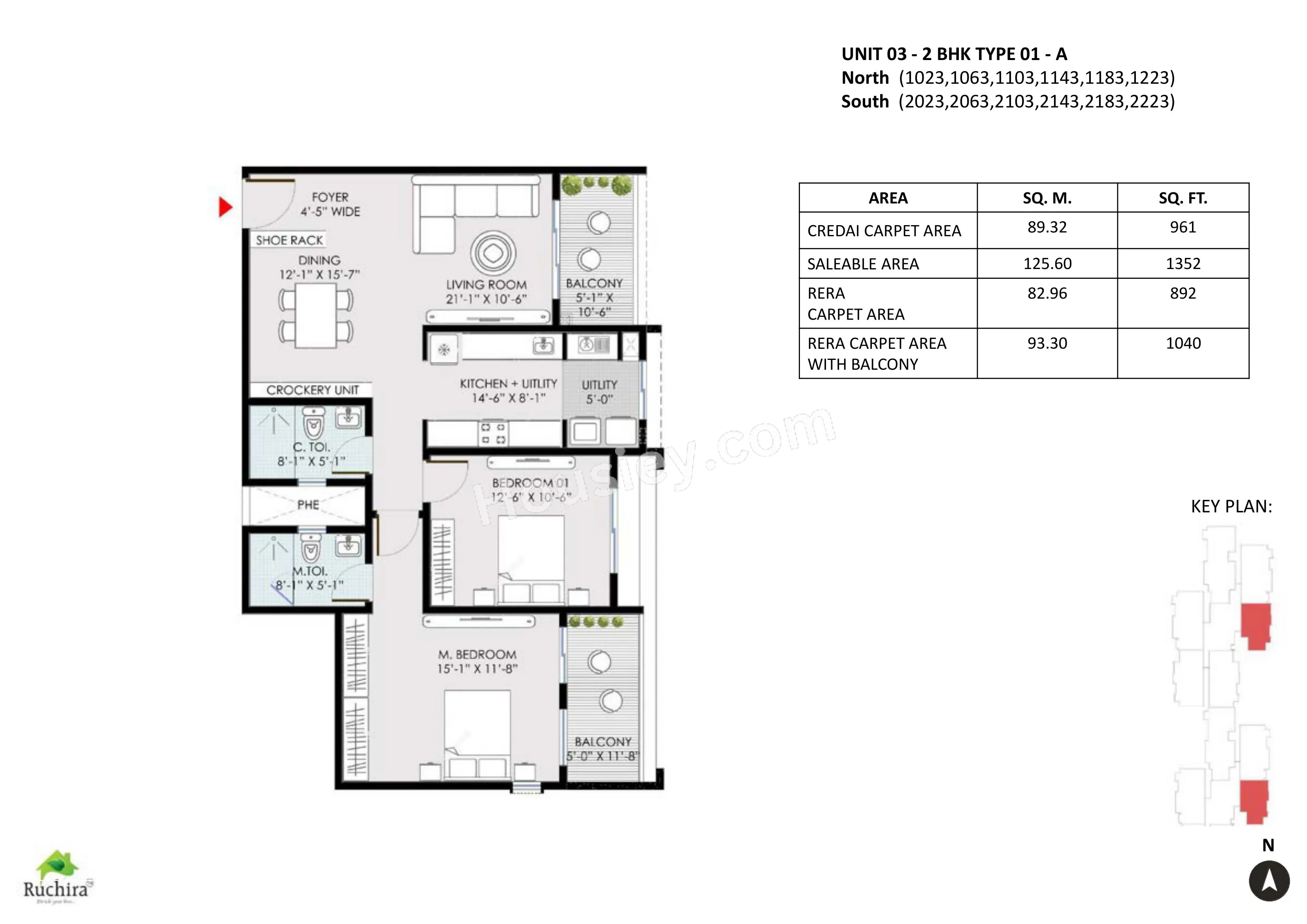 Ruchira Park East Unit plan - 1000 sq.ft.