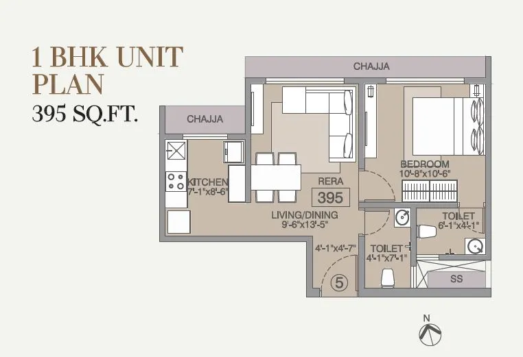 Rudra ODC1 Unit plan - 395 sq.ft.