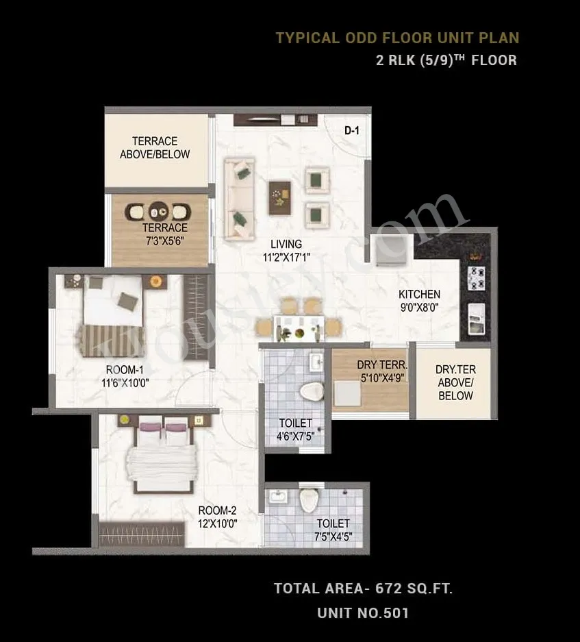 Runal Spacio Unit plan - 672 sq.ft.