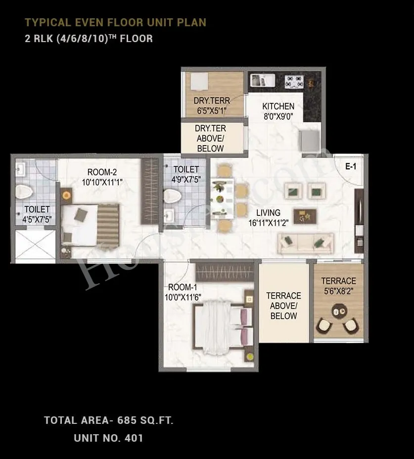 Runal Spacio Unit plan - 685 sq.ft.