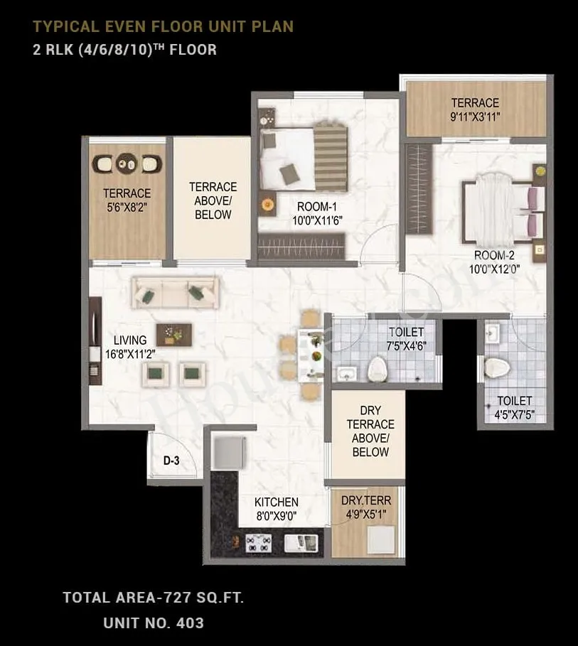 Runal Spacio Unit plan - 727 sq.ft.