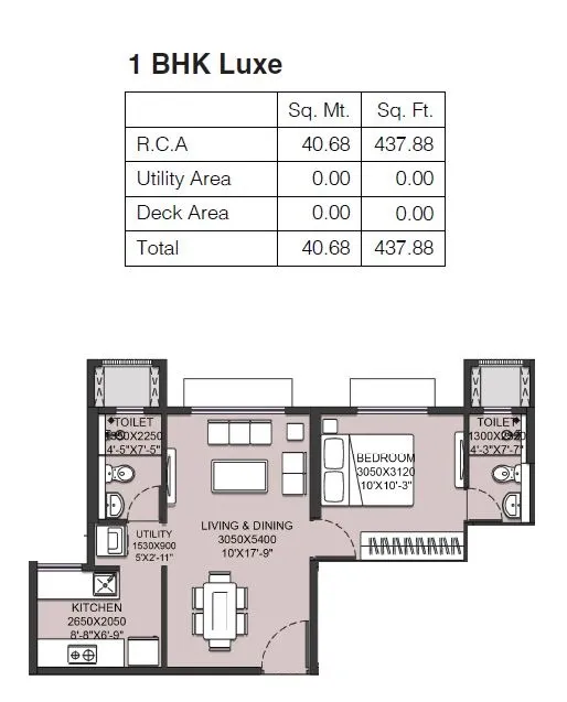Runwal Garden Phase 2 Unit plan - 437 sq.ft.