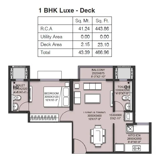 Runwal Garden Phase 2 Unit plan - 467 sq.ft.