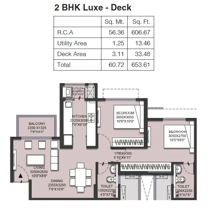 Runwal Garden Phase I Unit plan - 653 sq.ft.