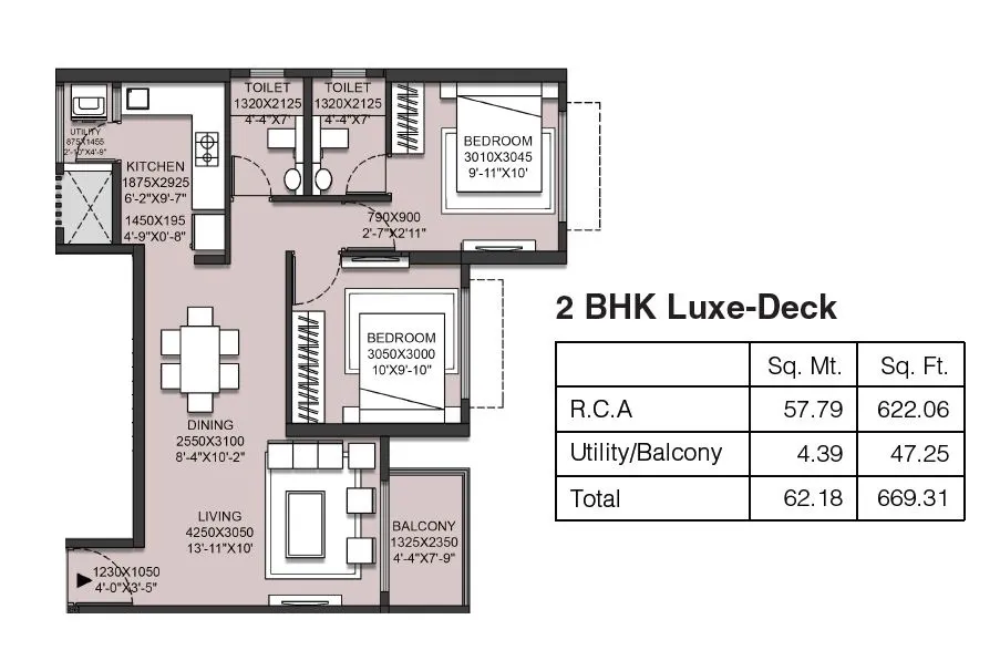 Runwal Garden Phase I Unit plan - 669 sq.ft.