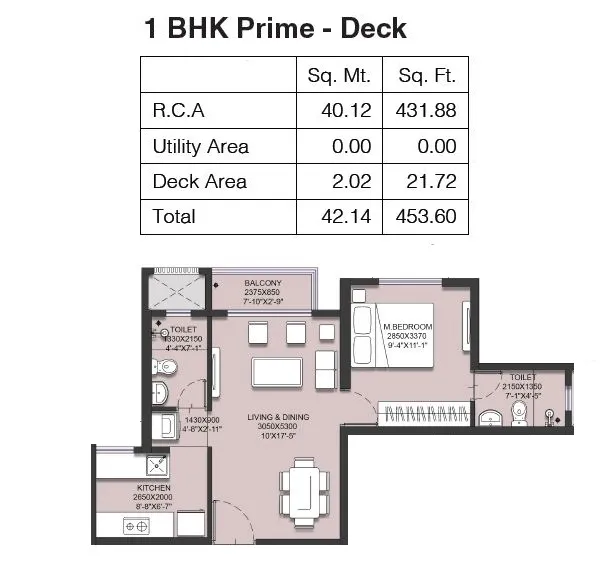Runwal Garden Phase 3 Unit plan - 453 sq.ft.