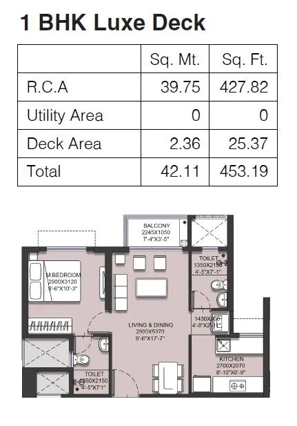 Runwal Garden Phase 4 Unit plan - 453 sq.ft.