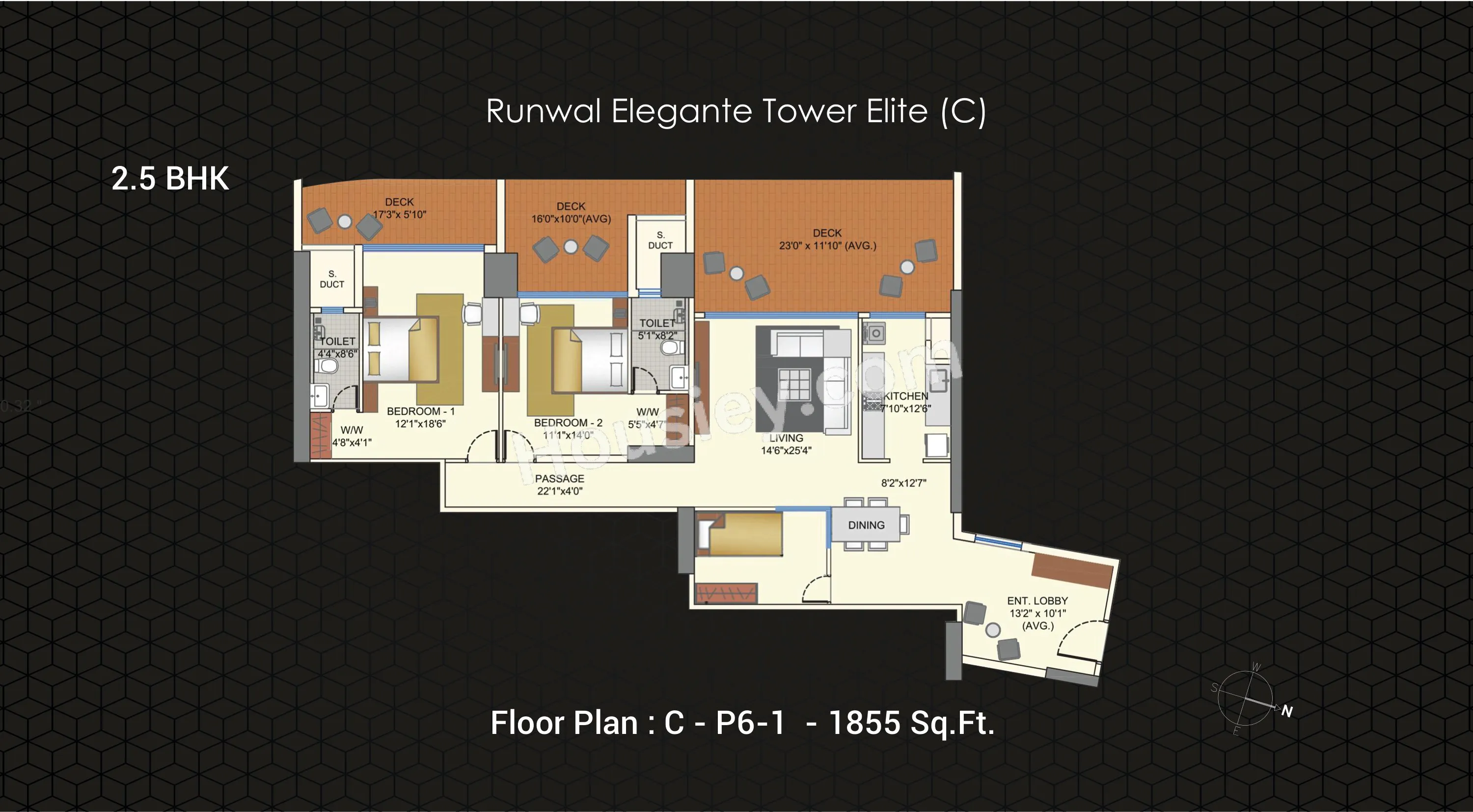 Runwal Elegante Unit plan - 1855 sq.ft.