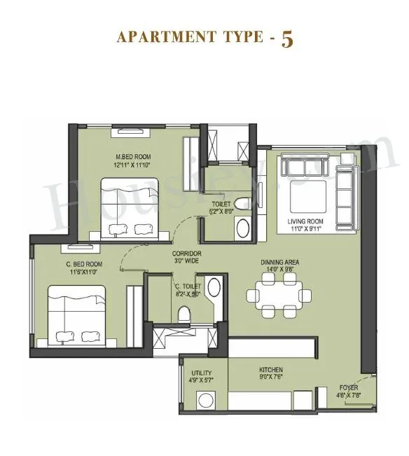 Runwal Nirvana Unit plan - 726 sq.ft.