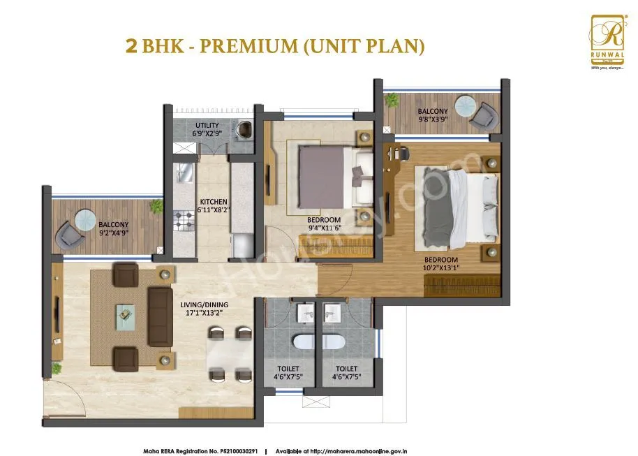 Runwal The Central Park Unit plan - 741 sq.ft.