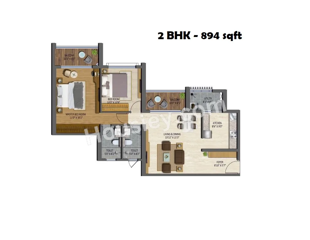 Runwal The Central Park Unit plan - 894 sq.ft.