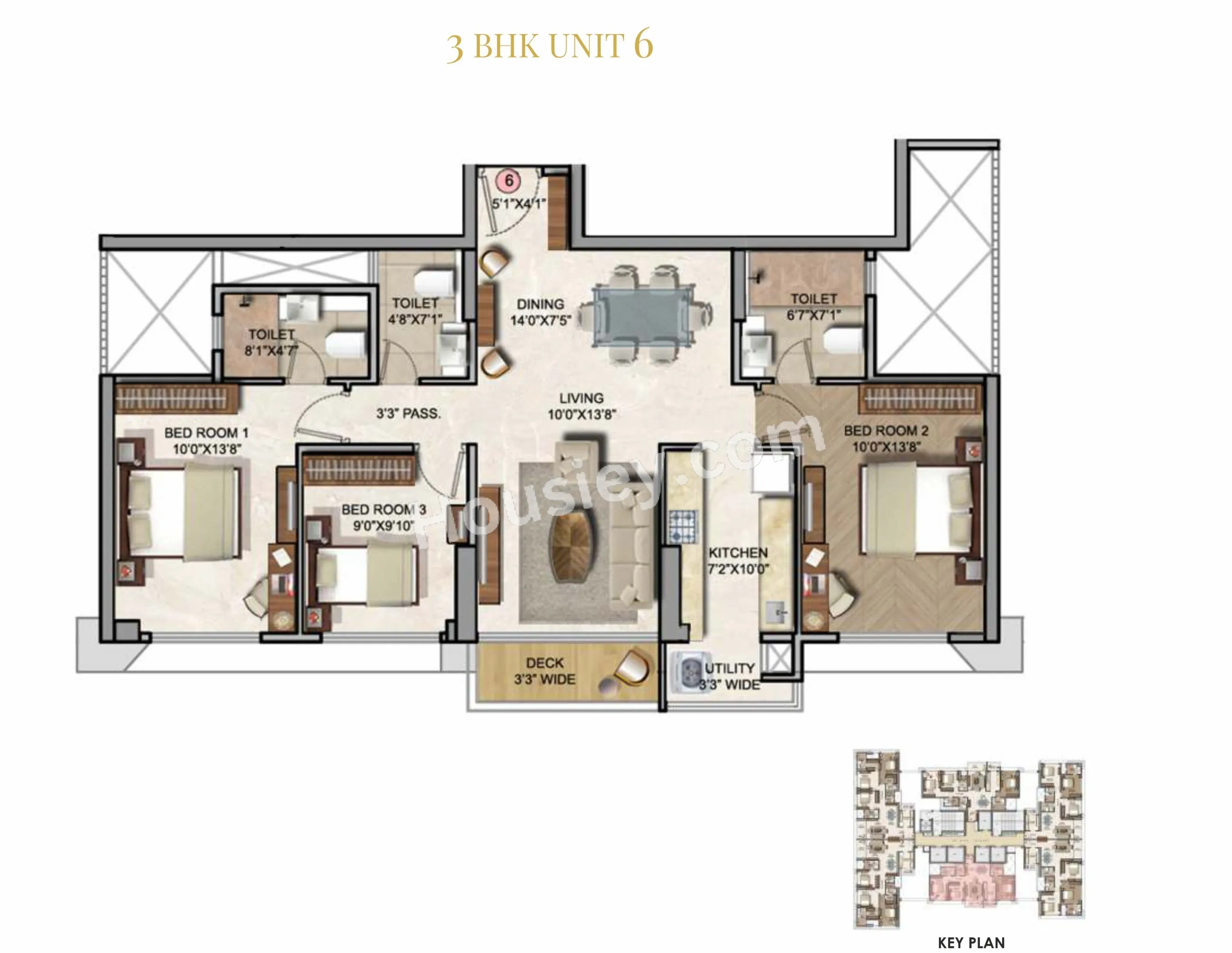 Runwal Zenith Unit plan - 967 sq.ft.
