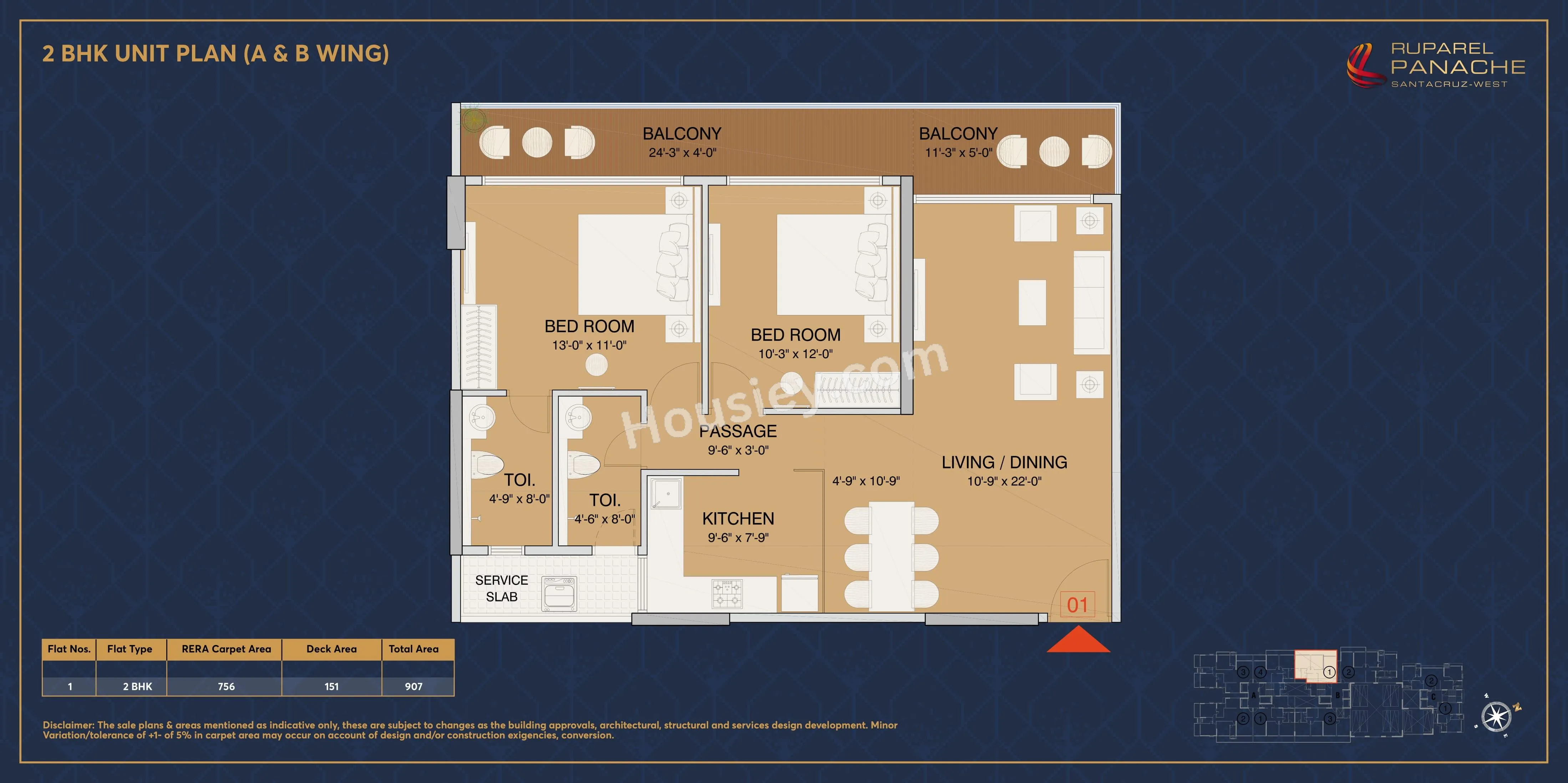 Ruparel Panache Unit plan - 907 sq.ft.