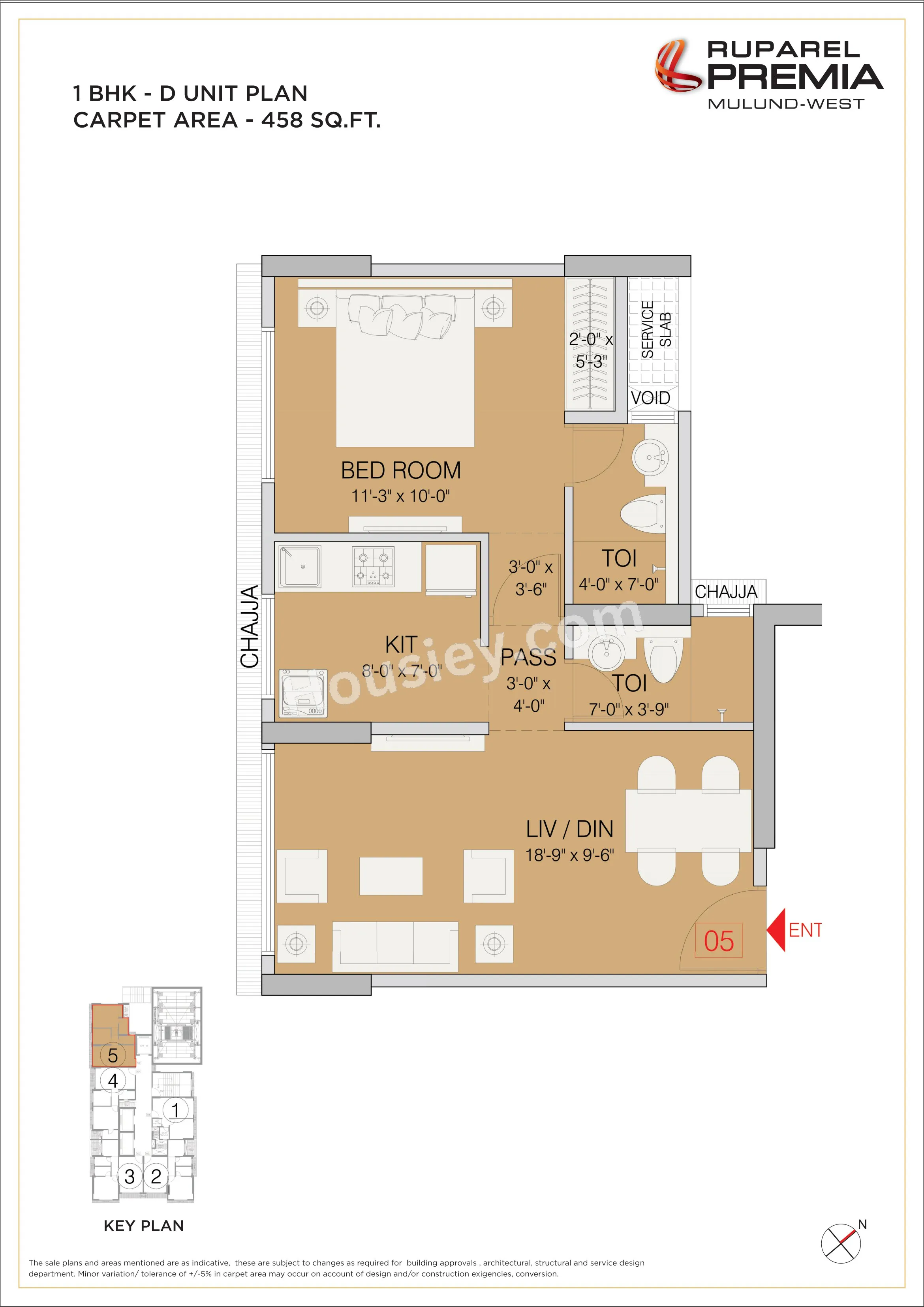 Ruparel Premia Unit plan - 458 sq.ft.
