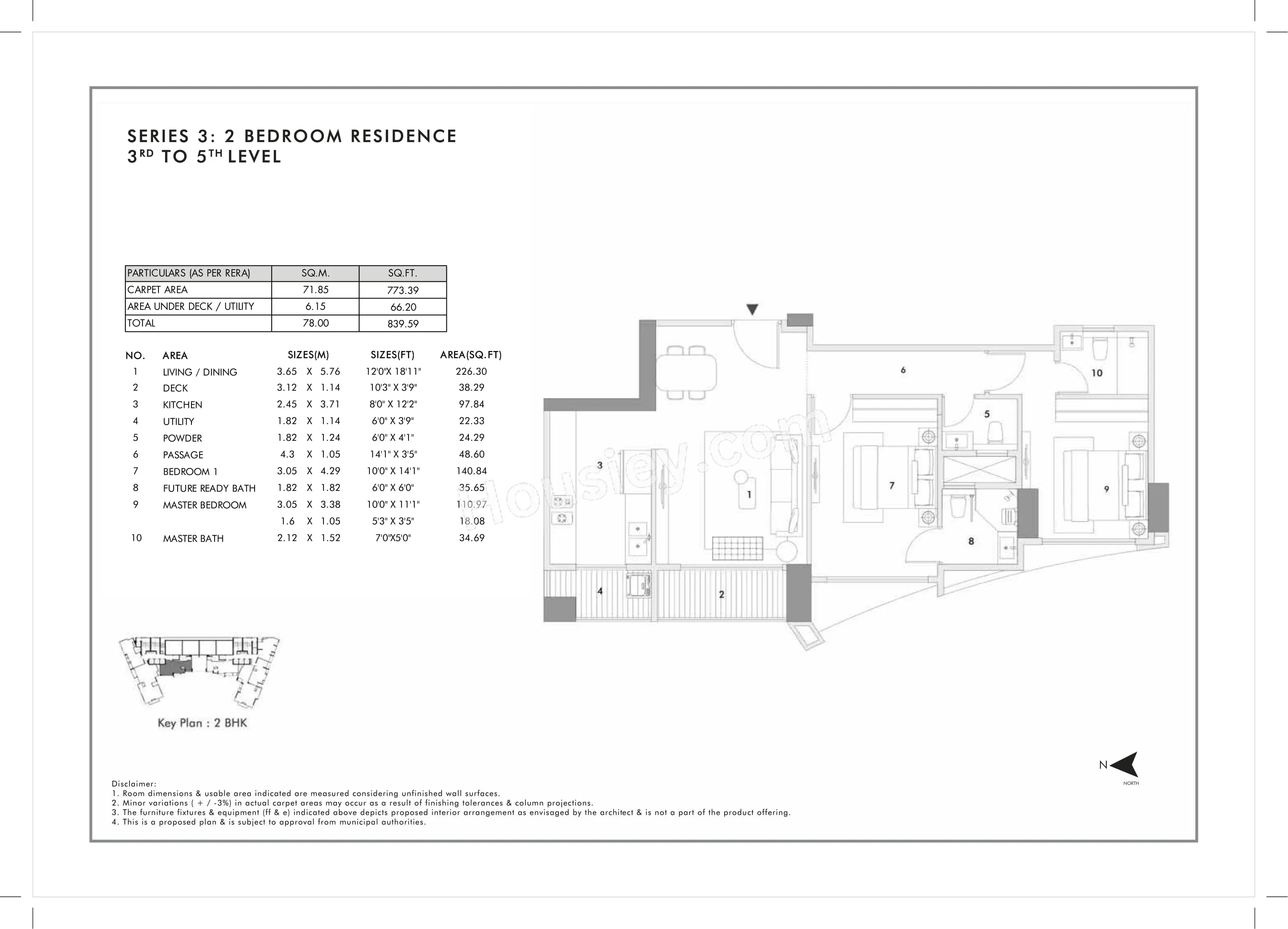 Rustomjee 180 Bayview Unit plan - 840 sq.ft.