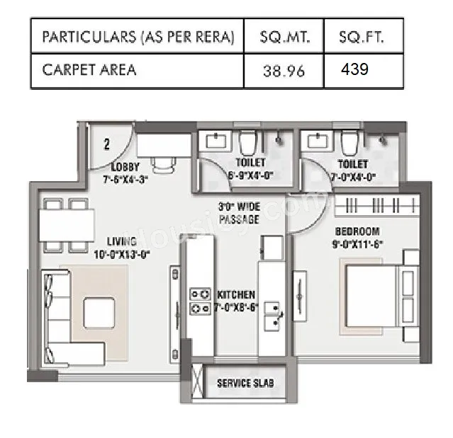 Rustomjee Bella Unit plan - 439 sq.ft.