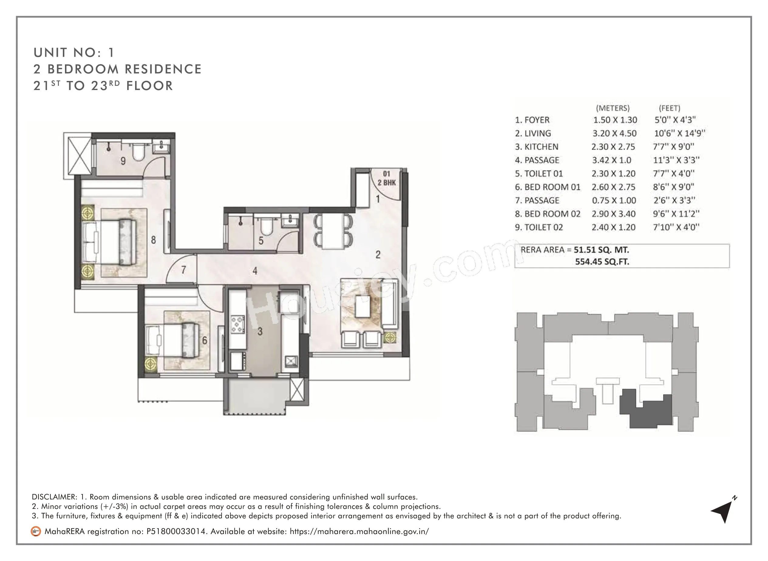 Rustomjee Erika Unit plan - 554 sq.ft.