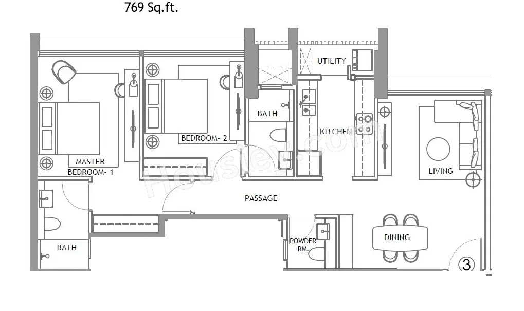 Rustomjee Reserve Unit plan - 769 sq.ft.