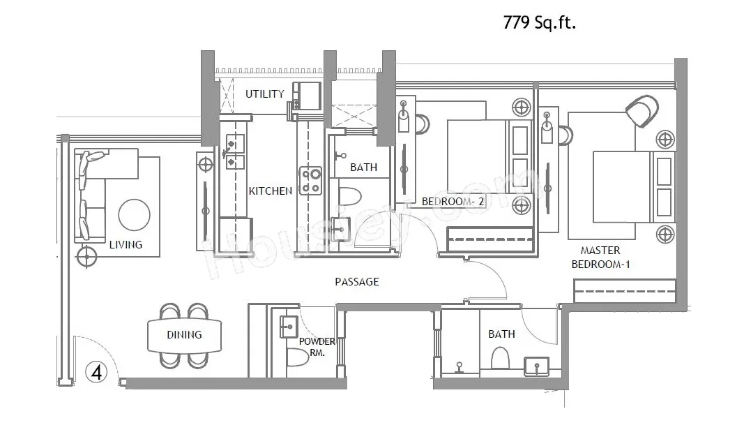 Rustomjee Reserve Unit plan - 779 sq.ft.
