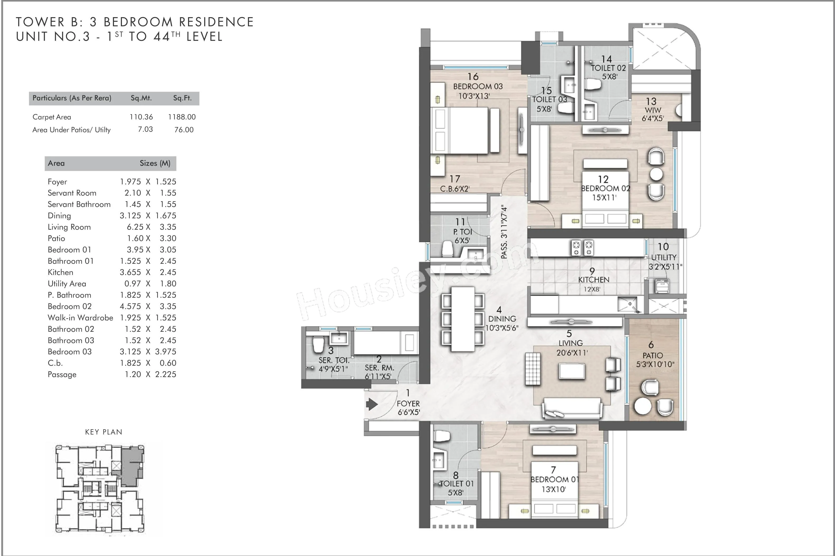 Rustomjee Verdant Vistas Unit plan - 1264 sq.ft.