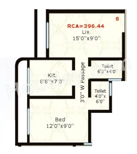Ruturaj Classic Unit plan - 396 sq.ft.