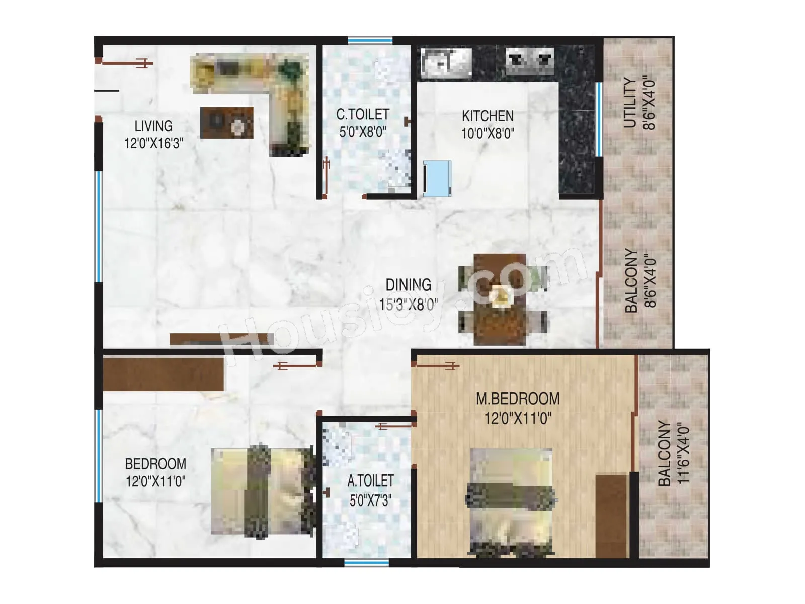 SDMV Elite Unit plan - 728 sq.ft.