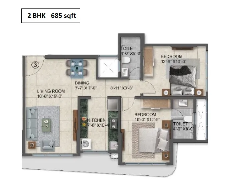 Unit plan - 685 sq.ft.