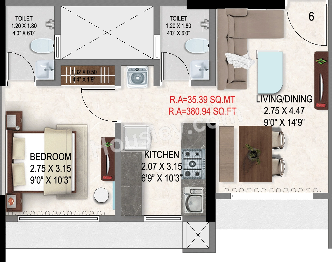 Sahakar Vista Unit plan - 380 sq.ft.