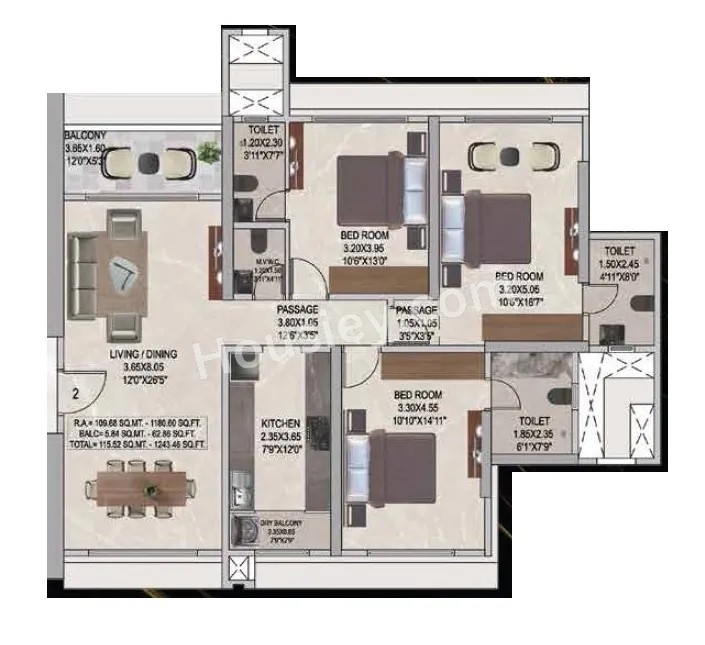 Unit plan - 1244 sq.ft.