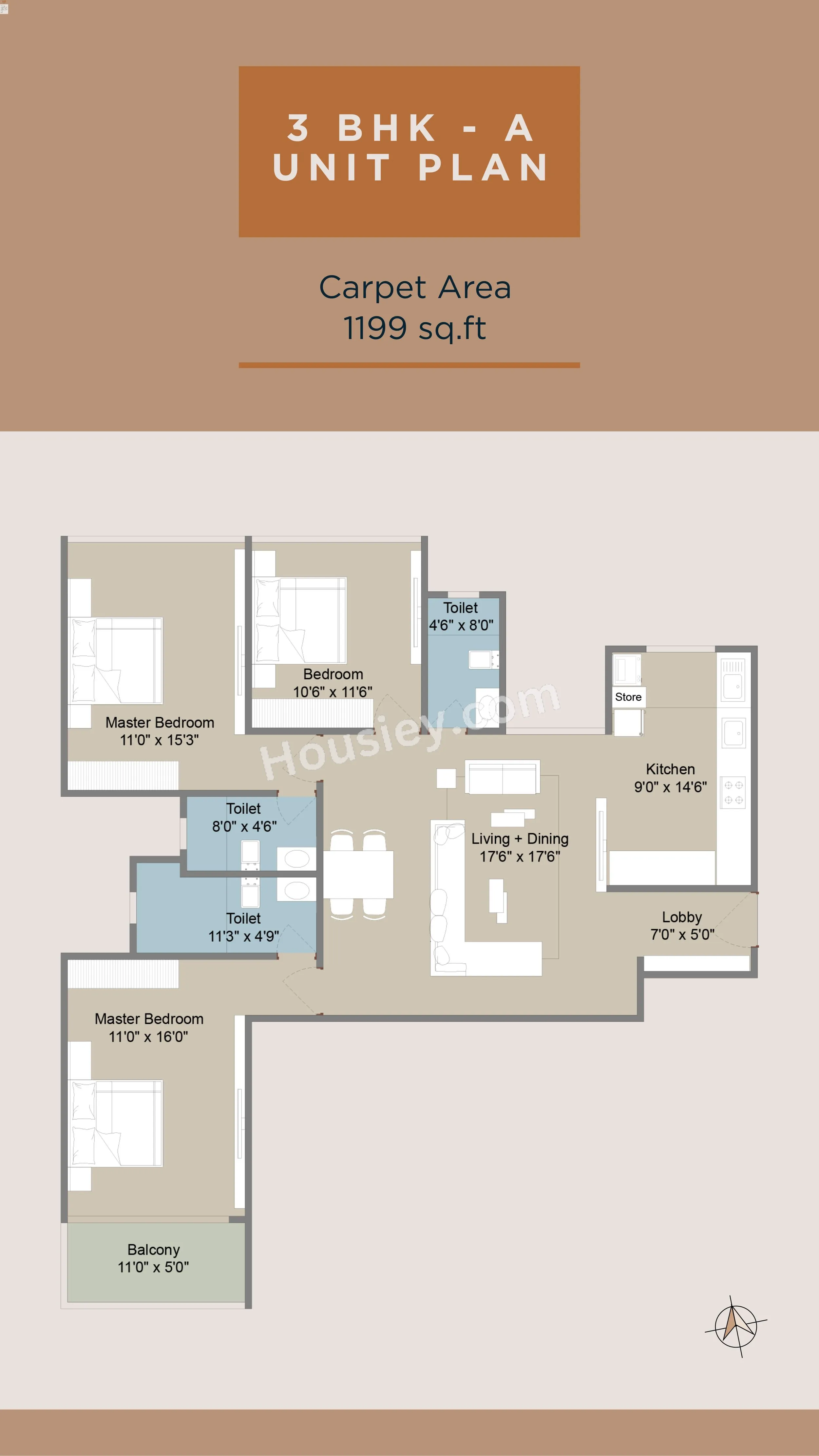 Saheel I Trend Chinchwad Unit plan - 1199 sq.ft.
