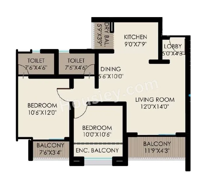 Sahyadri Plumeria Unit plan - 779 sq.ft.