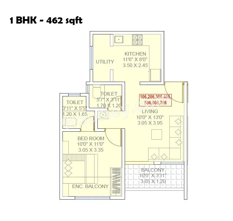 Sai Aarav Unit plan - 462 sq.ft.