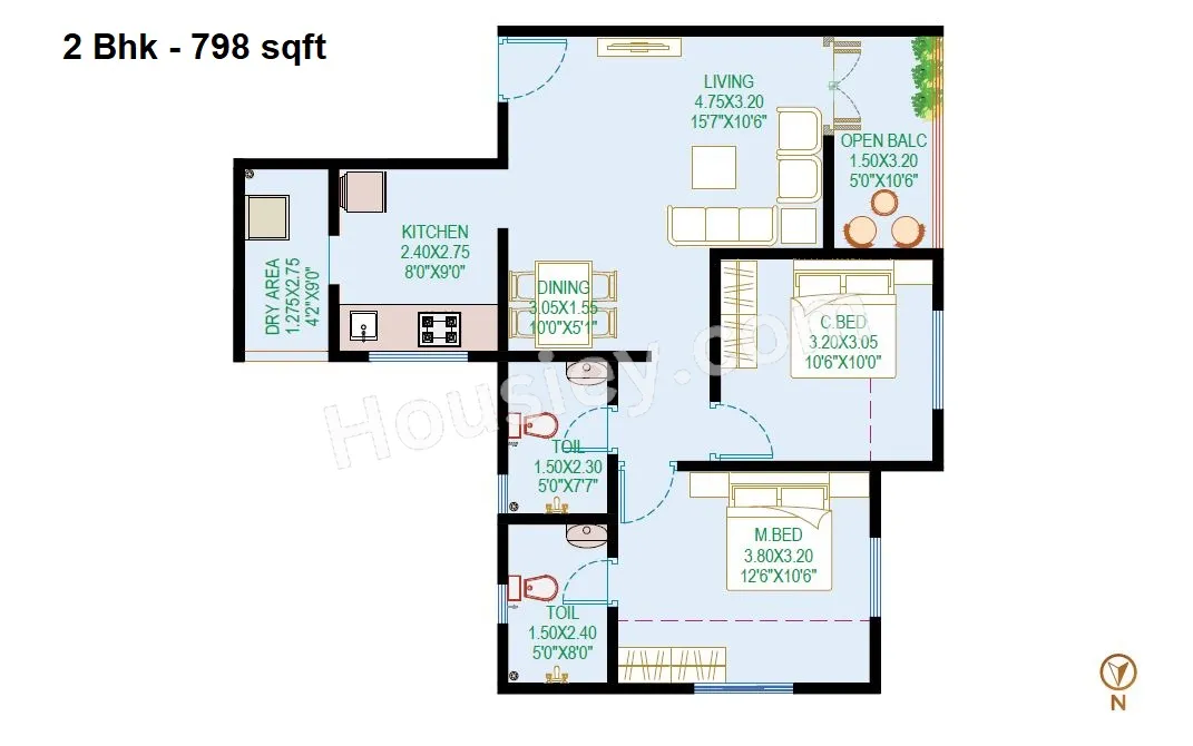 SSD Sai Grace Unit plan - 798 sq.ft.