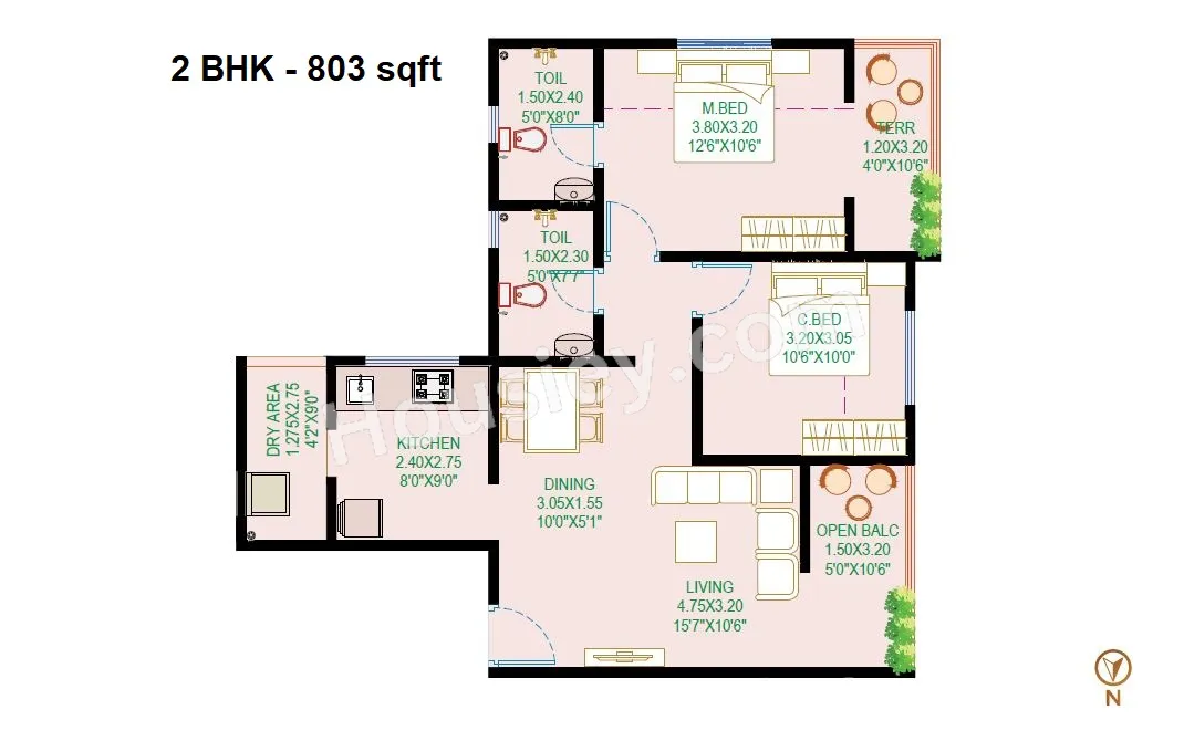 SSD Sai Grace Unit plan - 803 sq.ft.