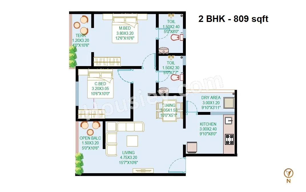 SSD Sai Grace Unit plan - 809 sq.ft.