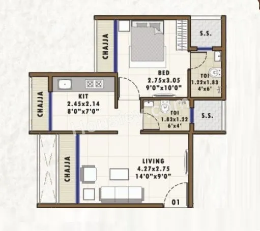 Sai Proviso Icon Unit plan - 454 sq.ft.