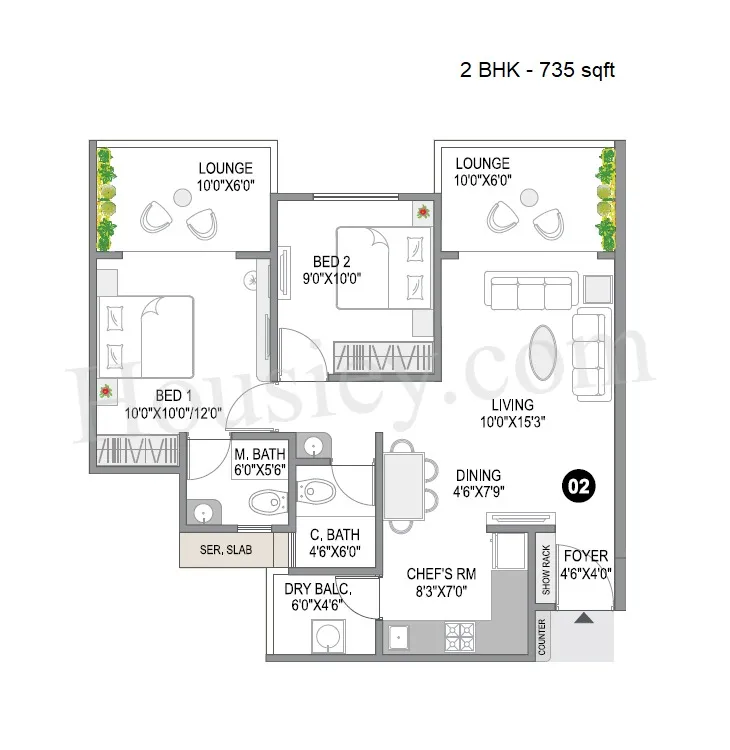 City One Sai Signature Unit plan - 735 sq.ft.