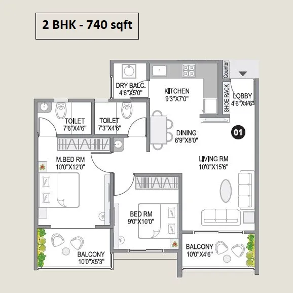 City One Sai Signature Unit plan - 740 sq.ft.