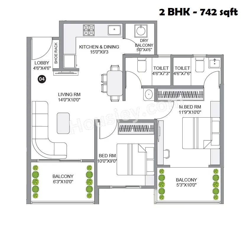 City One Sai Signature Unit plan - 742 sq.ft.