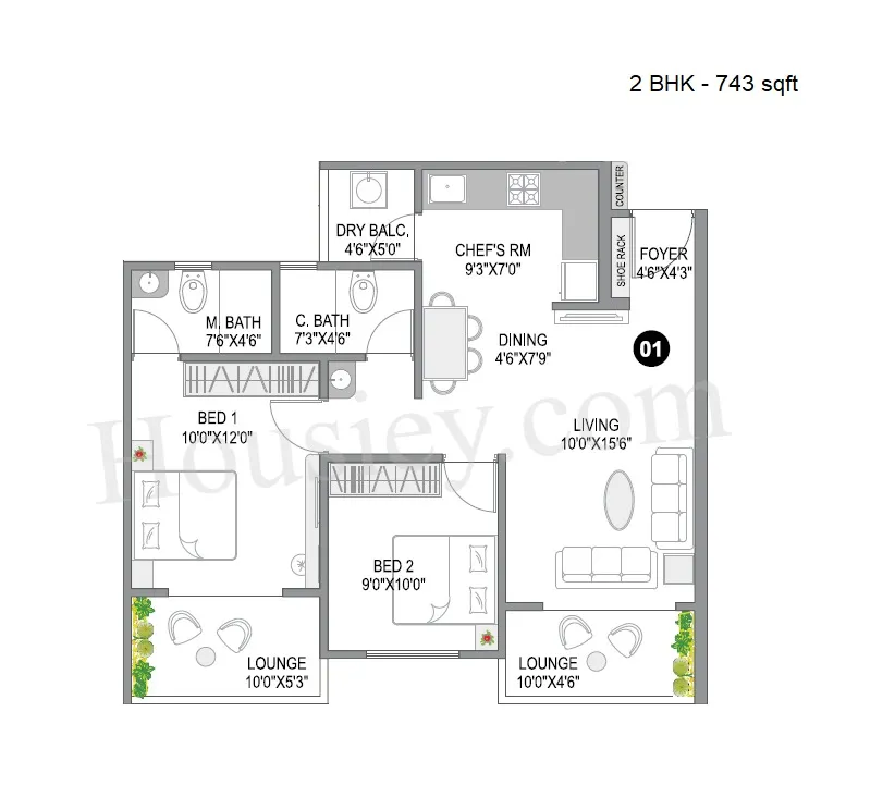 City One Sai Signature Unit plan - 743 sq.ft.