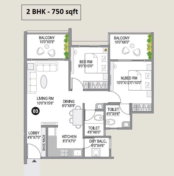 City One Sai Signature Unit plan - 750 sq.ft.