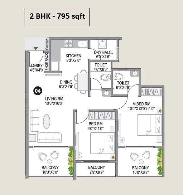 City One Sai Signature Unit plan - 795 sq.ft.