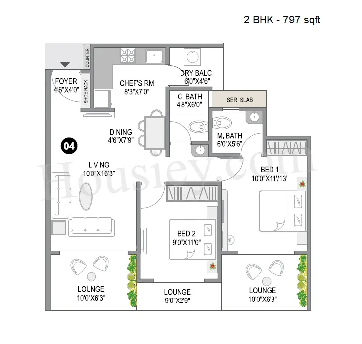 City One Sai Signature Unit plan - 797 sq.ft.