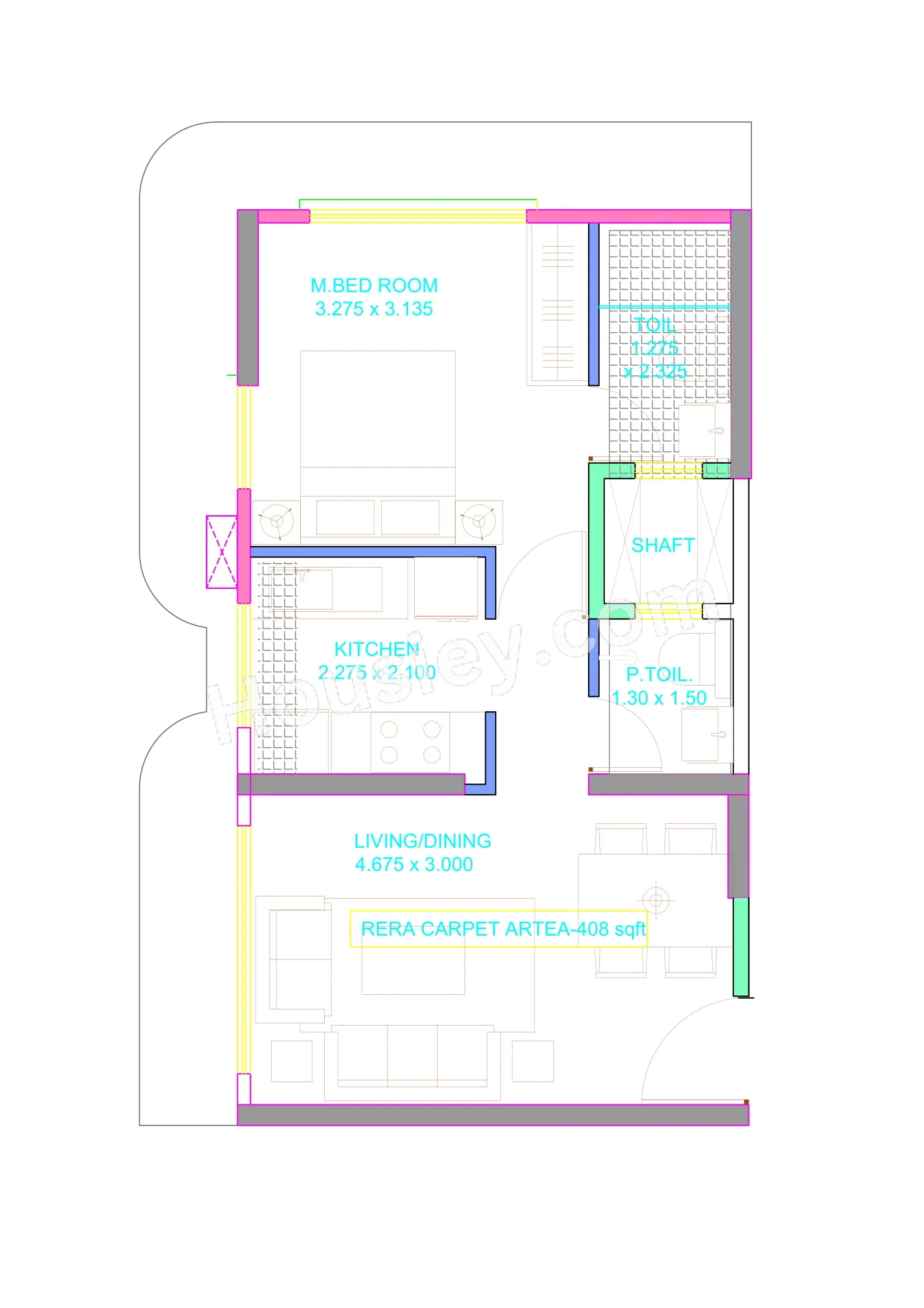 Sajay Avenue 18 Unit plan - 408 sq.ft.