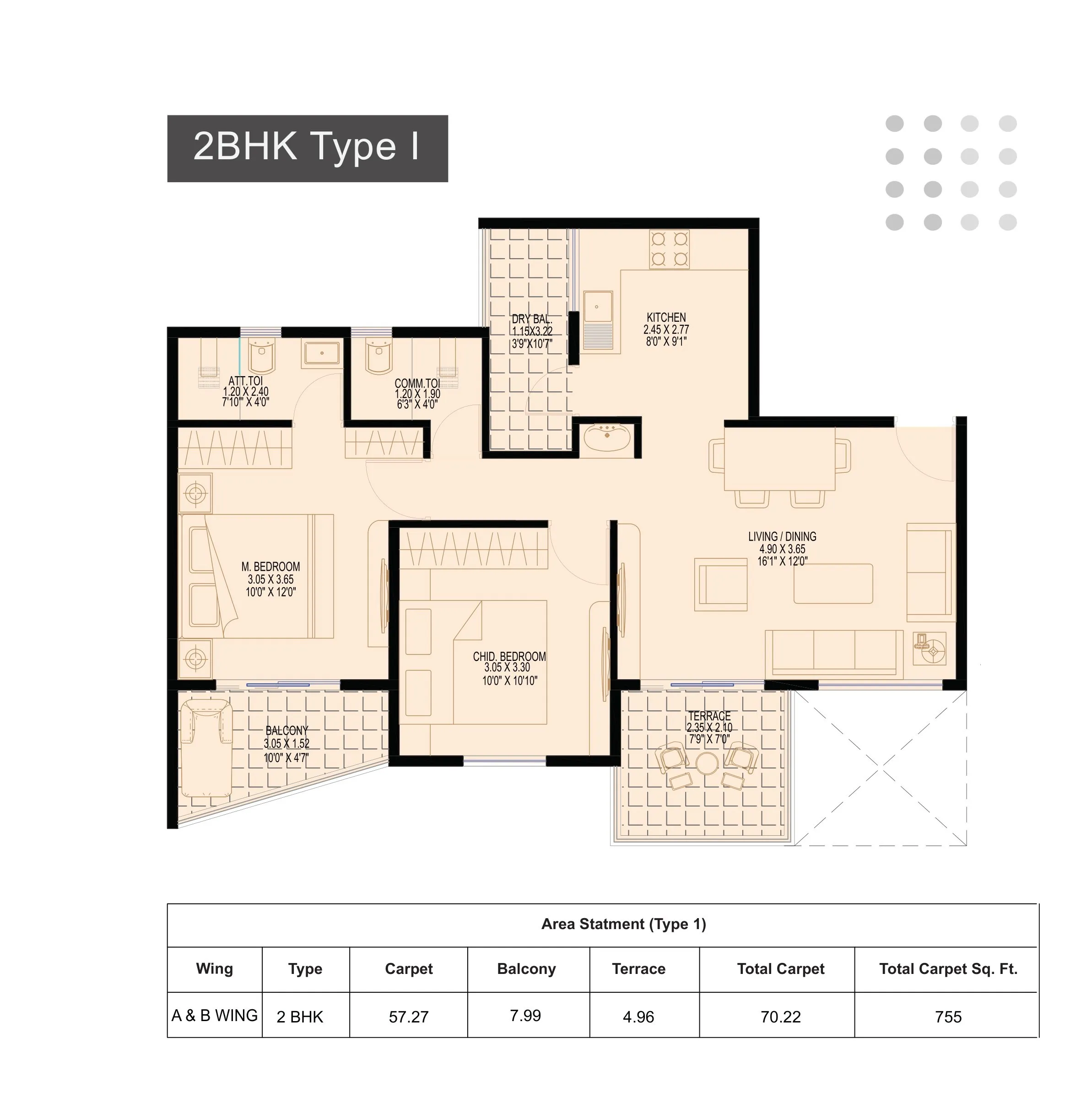 Borade Samarth County Unit plan - 755 sq.ft.