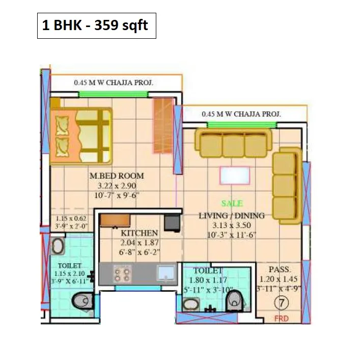 Samarth Reva Unit plan - 359 sq.ft.