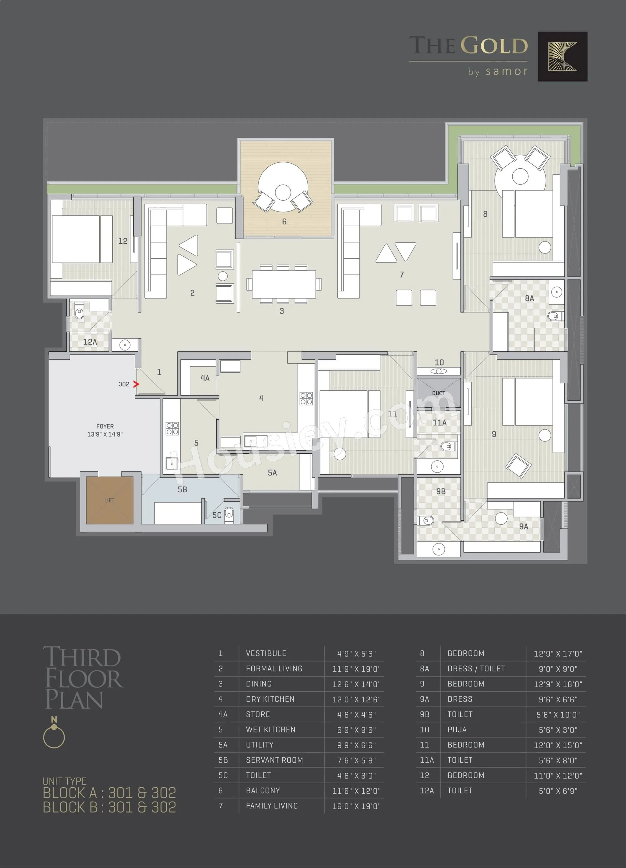 Samor The Gold Unit plan - 1240 sq.ft.
