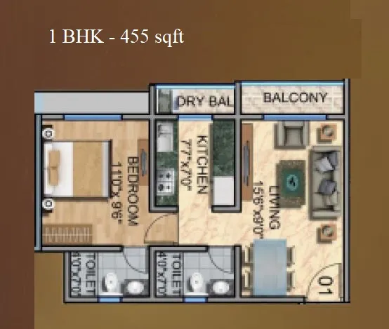 Sanghvi S3 EcoCity Sky Green Unit plan - 455 sq.ft.